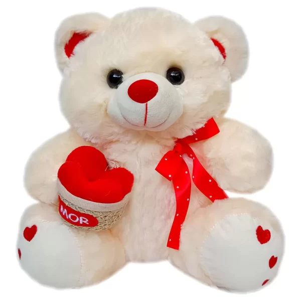 Urso de Pelúcia 30cm Cesta de Corações